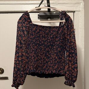 Lush Navy and Pink Floral Blouse